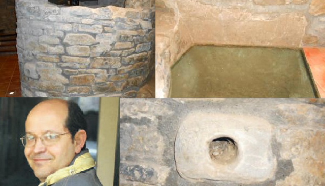 El mikvé de Aínsa, con su descubridor Andreu Lascorz