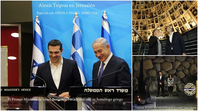 Alexis Tsipras en Jerusalén y Ramala, con Ángela María Arbeláez