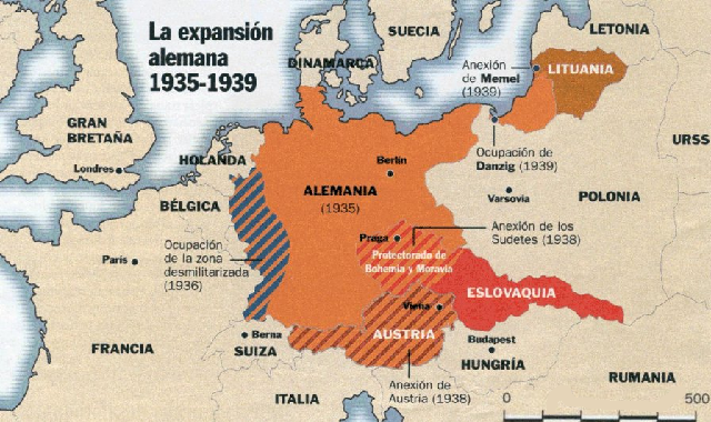 La expansión alemana antes de 1939: Sarre, Renania, Austria, Sudetes