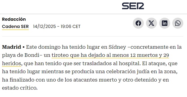 ‘Cadena SER’ escribe sobre el atentado en Australia, con Masha Gabriel